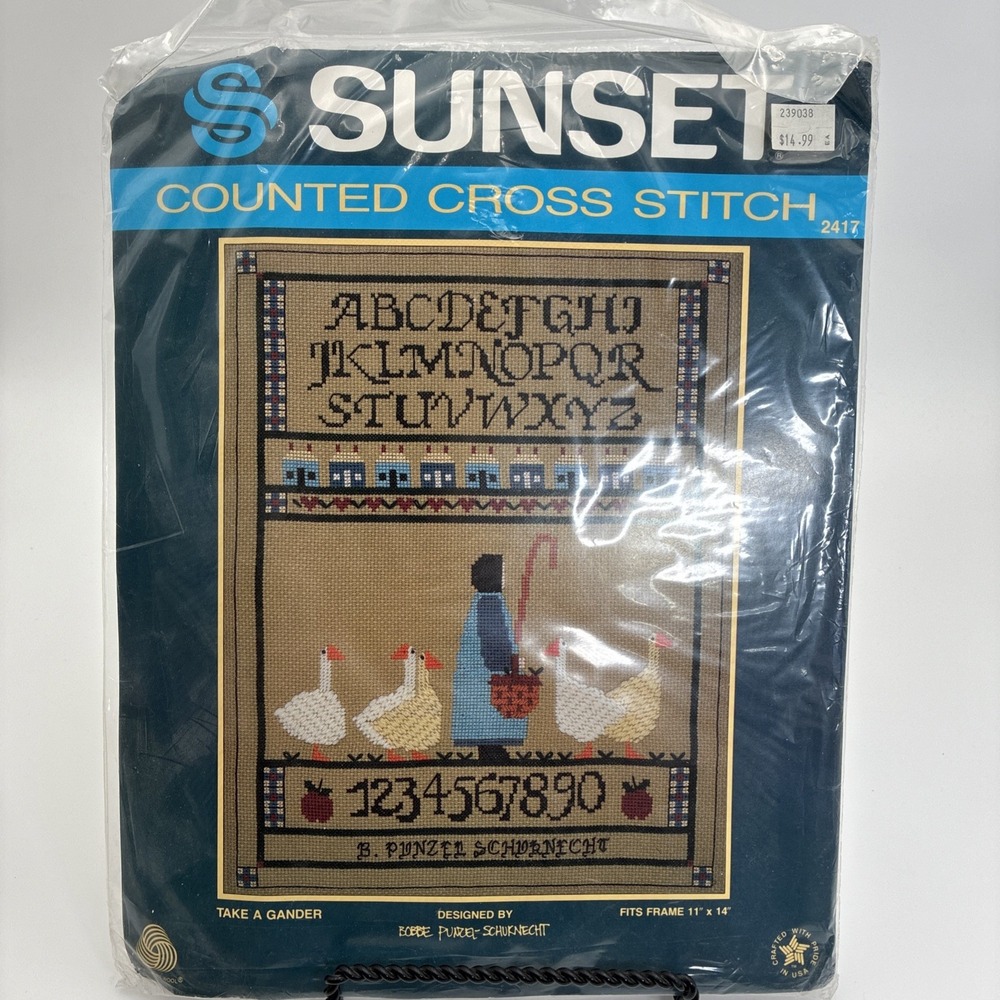 Sunset Take A Gander Counted Cross Stitch Kit 2417 Vintage 1986 Sampler Geese